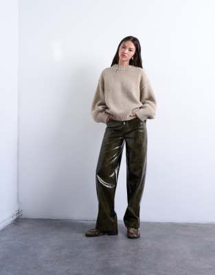 Topshop - Flauschiger Strickpullover aus Wollmix in Haferbeige mit sichtbaren Nähten-Neutral