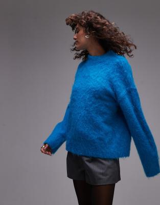 Topshop - Flauschiger Strickpullover in Türkis mit lockerem Schnitt-Blau