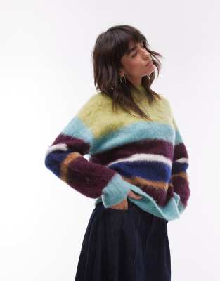 Topshop - Flauschiger Strickpullover mit bunten Streifen und lockerem Schnitt