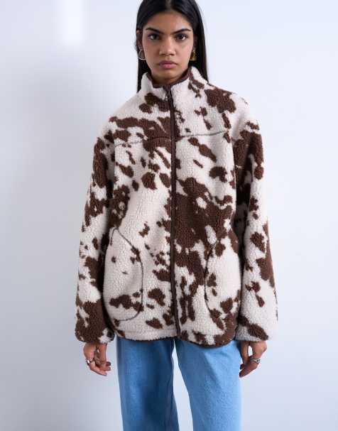 Topshop fleece borg jacket in cow print - view 1