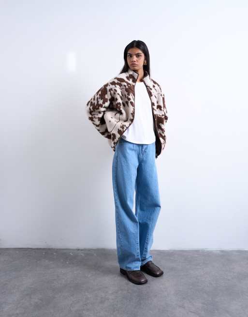 Topshop fleece borg jacket in cow print, 2 of 4