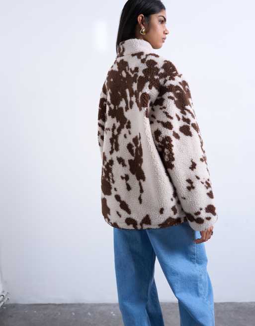 Topshop fleece borg jacket in cow print, 3 of 4