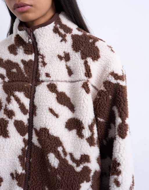 Topshop fleece borg jacket in cow print, 4 of 4