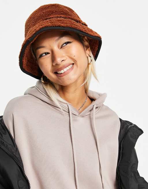 Topshop Fleece Bucket Hat in brown | ASOS