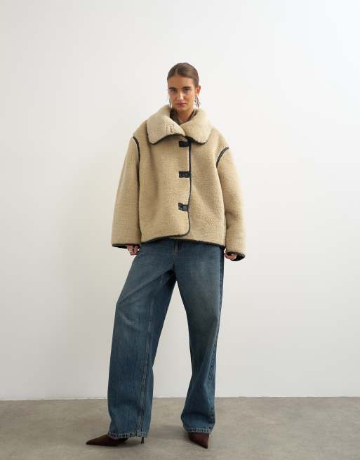 Topshop fleece i fårskinnsimitation, brun, 2 av 4