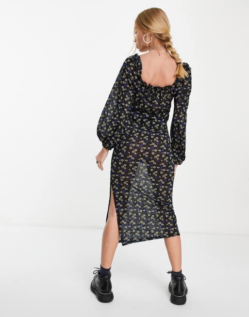 Topshop – Flerfärgad, blommig midiklänning i mesh och jersey, 3 av 4