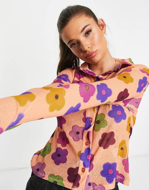 Topshop – Flerfärgad blommig skjorta i mesh, 2 av 4