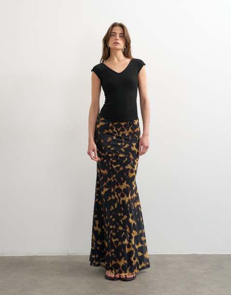 Topshop – Flerfärgad, djurmönstrad maxikjol i mesh - view 1