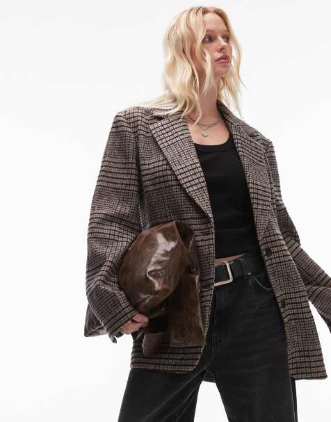 Topshop – Flerfärgad, klassiskt rutig kavaj i ull - view 1