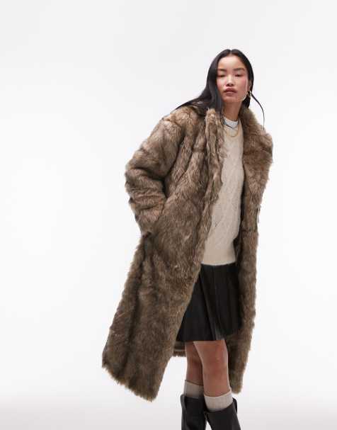 Topshop – Flerfärgad, lång kappa i fuskpäls - view 1