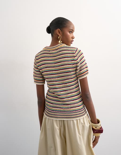 Topshop – Flerfärgad, randig, stickad topp, del av set, 2 av 4