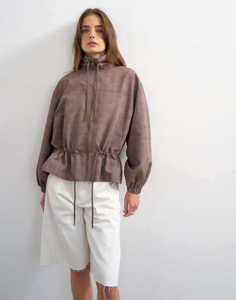 Topshop – Flerfärgad, rutig anorak i nylon med ståkrage - view 1