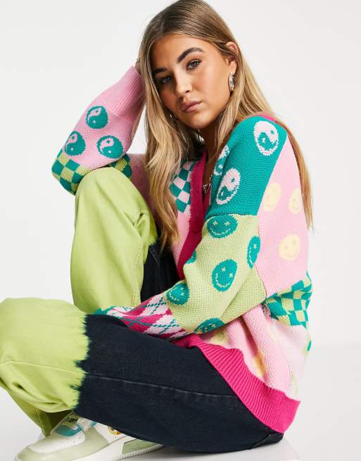 Topshop – Flerfärgad stickad kofta med yin- och yangmönster, 3 av 4