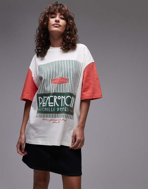 Topshop – Flerfärgad t-shirt i oversize med Peperoncini-tryck, 3 av 4
