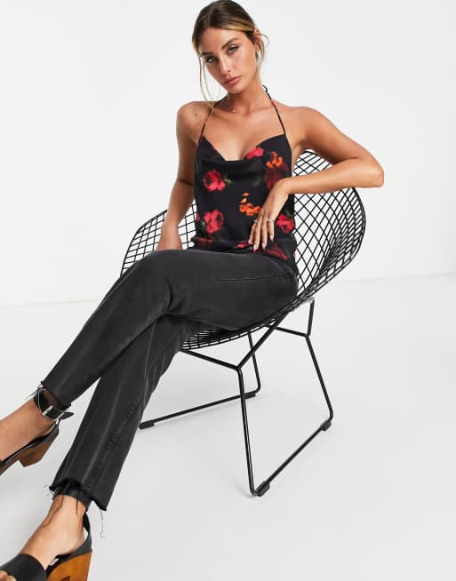 Topshop – Flerfärgat rosmönstrat linne med halterneck, 4 av 4