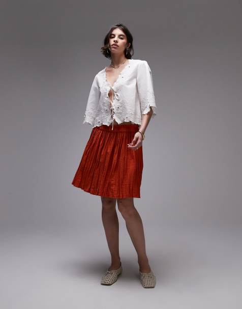 Topshop flippy crinkle mini skirt in deep orange - view 1
