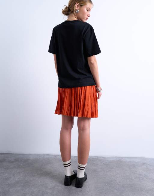 Topshop flippy crinkle mini skirt in deep orange, 4 of 5