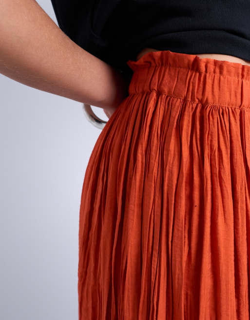 Topshop flippy crinkle mini skirt in deep orange