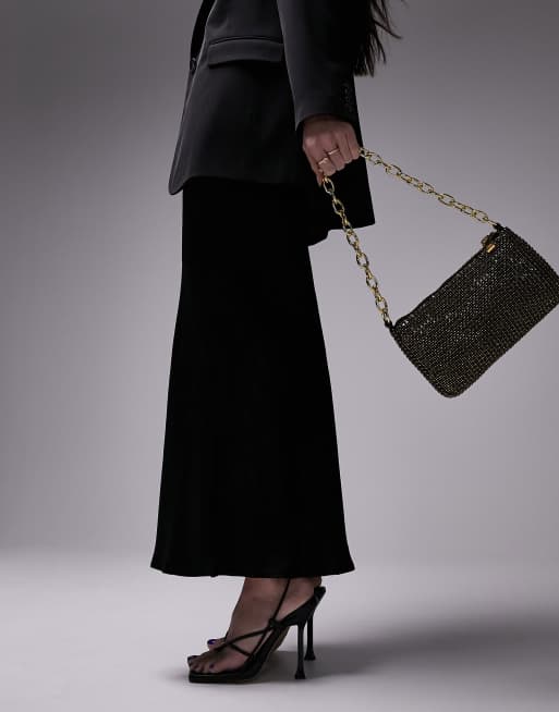 Topshop - Fliss - Schoudertas met siersteentjes en ketting in goud