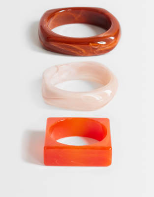 Topshop - Flo - Lot de 3 bracelets joncs en résine - Rouge, orange brûlé et rose-Neutral