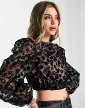 Pimkie cropped bow back blouse in black | ASOS