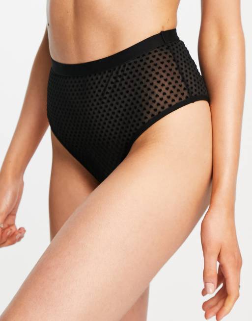 Topshop flocked heart lingerie set in black, 3 of 4