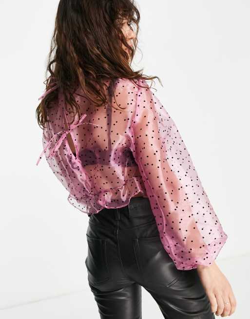 Organza Mesh Blouse  Sheer pink blouse, Pink mesh top, Mesh top