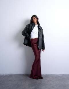 Flood length maxi bias skirt in burgundy