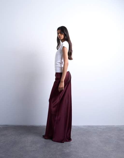 Topshop flood length maxi bias skirt in burgundy, 5 of 5