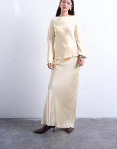 Model wearing Flood length maxi bias skirt in buttermilk