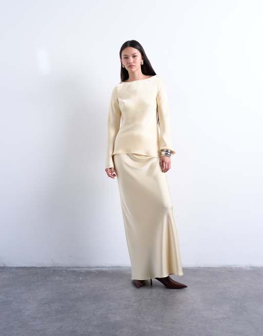 Topshop flood length maxi bias skirt in buttermilk, 2 of 6