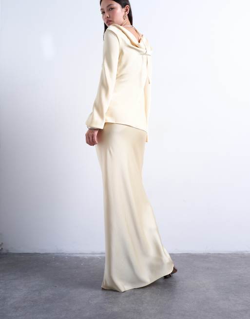 Topshop flood length maxi bias skirt in buttermilk, 5 of 6