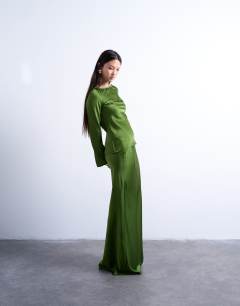 Flood length maxi bias skirt in green