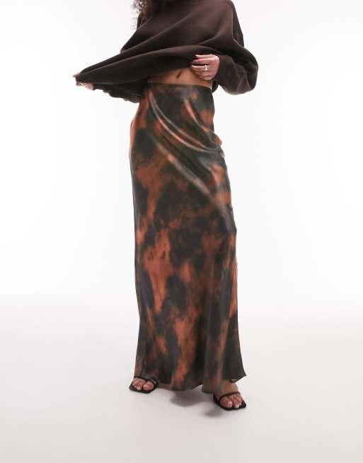Topshop flood length spray maxi bias skirt in multi