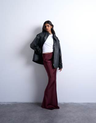 Topshop floor length bias cut maxi skirt in burgundy | ASOS