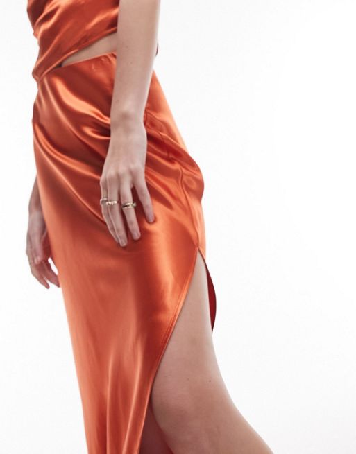 Topshop floor length bias side split skirt in burnt orange - part