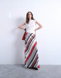 [Topshop] Topshop floor length maxi bias skirt in red and white stripe-Multi 18 Red and white