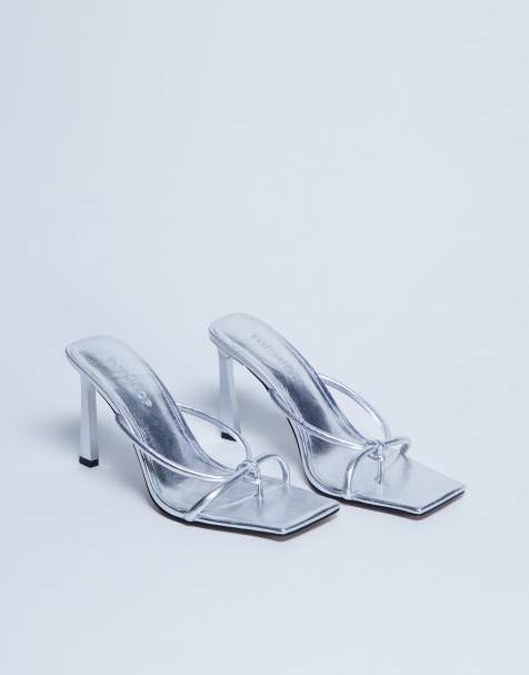 Topshop Flora strappy toe loop high heel in silver - view 1