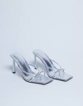 Topshop Flora strappy toe loop high heel in silver