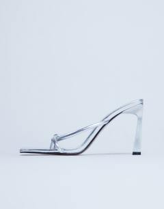 Flora strappy toe loop high heel in silver