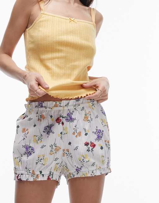 Topshop floral bloomer shorts in white
