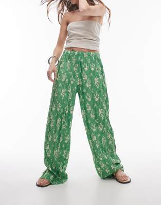 Shop Topshop floral crinkle plisse wide leg trouser Online – Trendy & Affordable Fashion