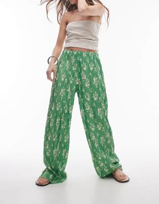 Topshop floral crinkle plisse wide leg trouser Sale