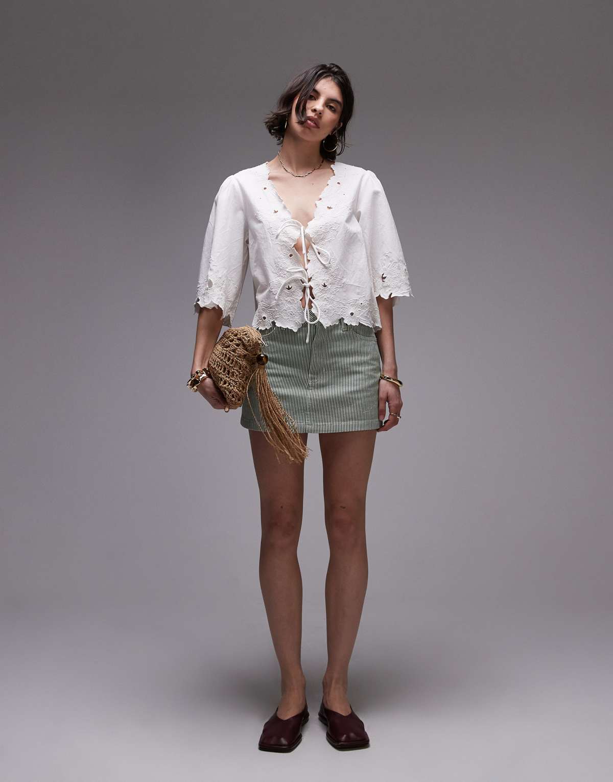 Topshop floral cutwork bed jacket in ivory with beige embroidery