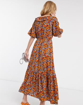 Topshop floral frill detail midi dress 