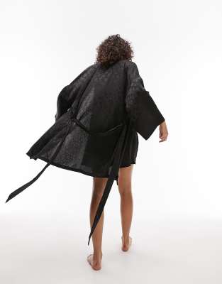 Topshop Topshop floral jacquard robe in black