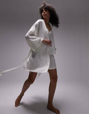 Topshop Topshop floral jacquard robe in ivory-White