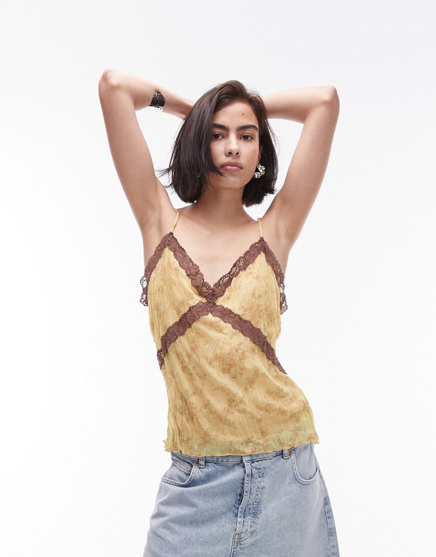 Topshop floral lace cami in yellow