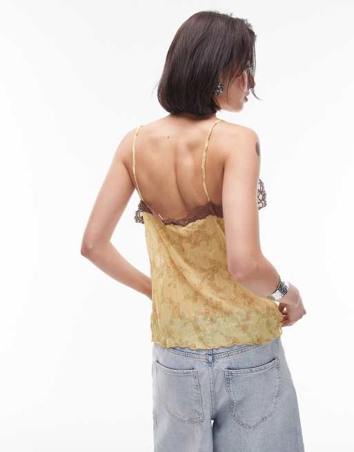 Topshop floral lace cami in yellow | ASOS