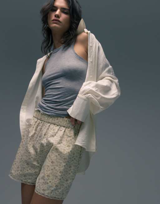 Topshop floral lace trim pull on shorts in multi (part of a set)